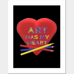 Art Has My Heart with Artist Pencils (Black Background) Posters and Art